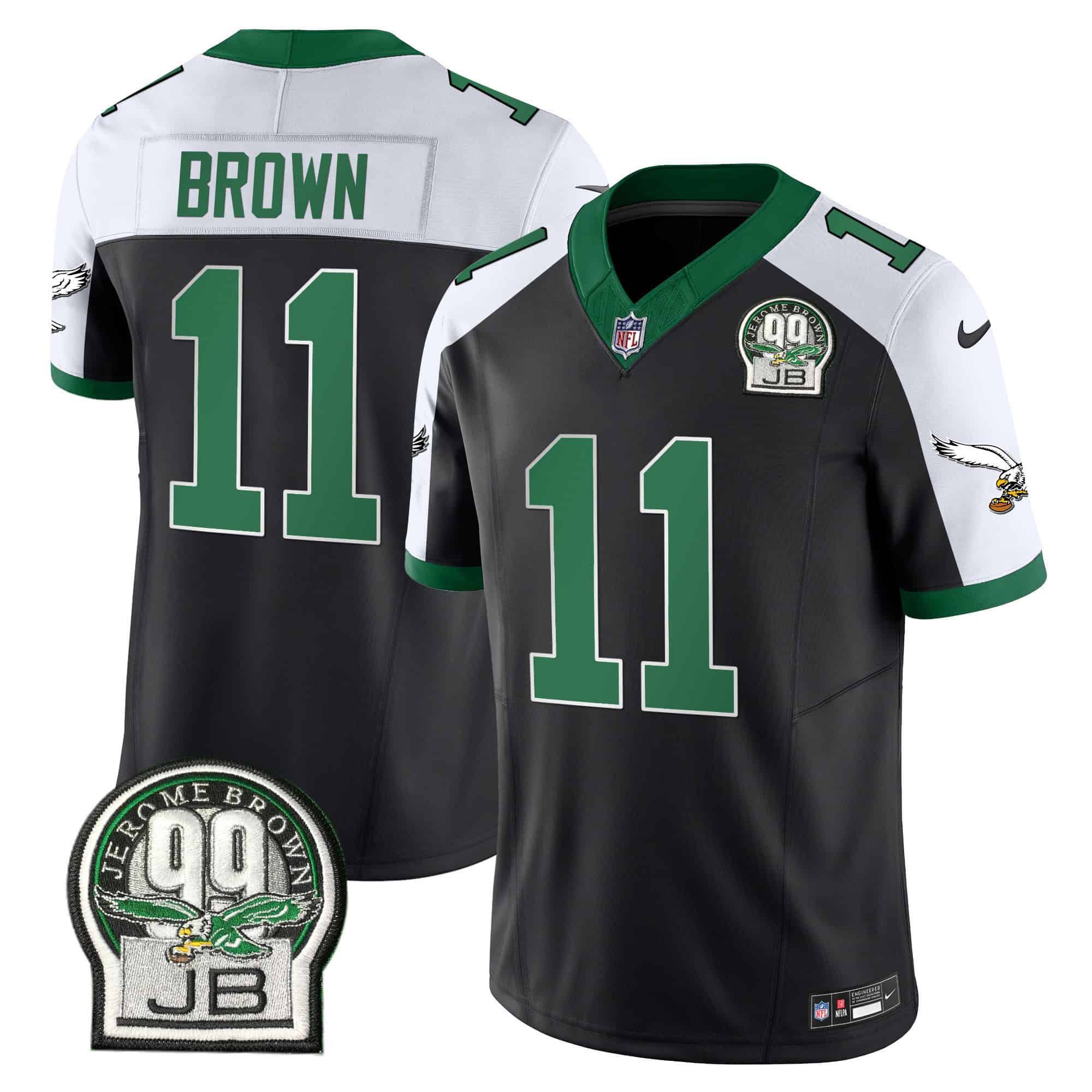 Men Philadelphia Eagles #11 Brown Black 2024 Nike Jerome Brown Patch Alternate Limited NFL Jersey